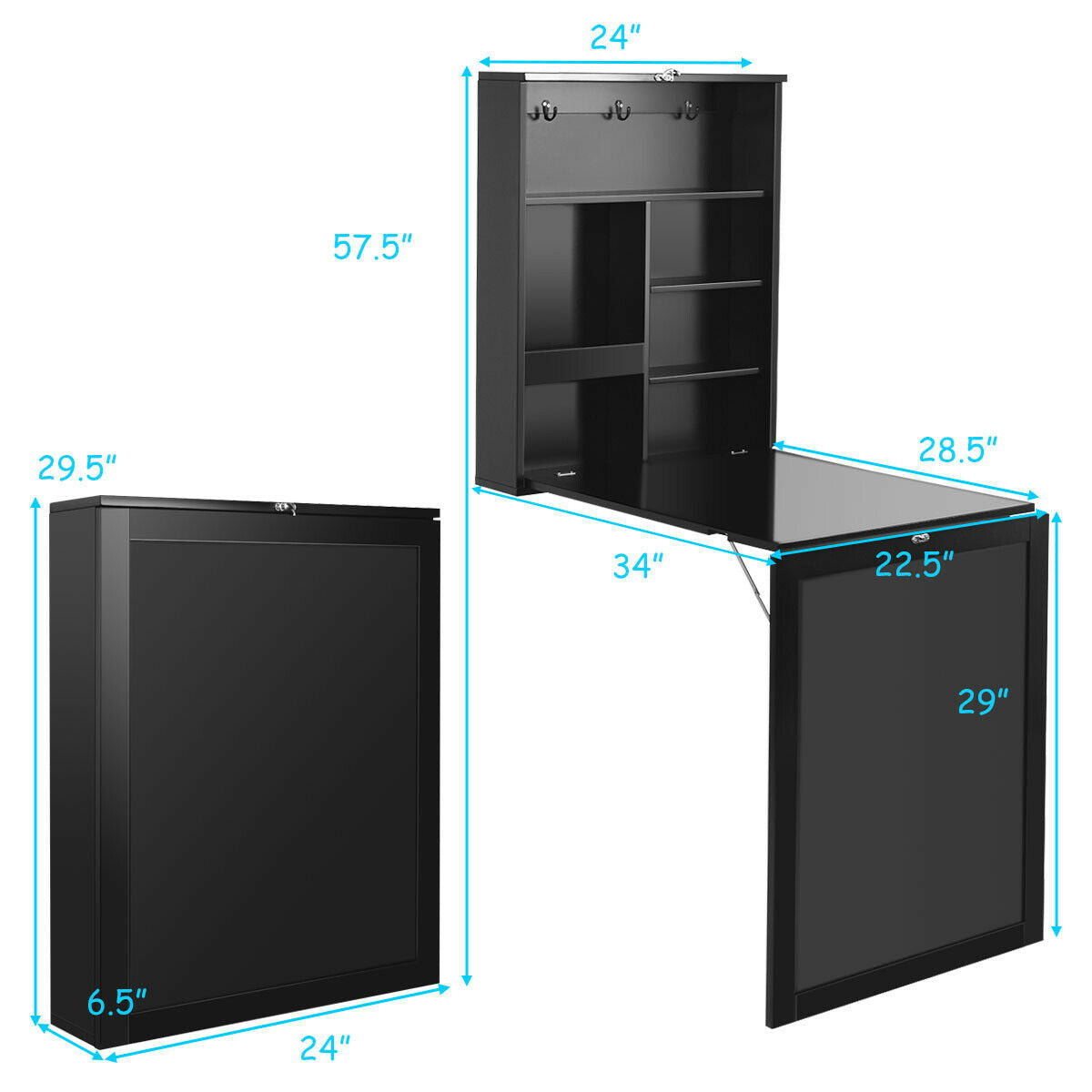 Convertible Wall Mounted Table With Chalkboard, Black Laptop Tables & Printer Stands at Gallery Canada