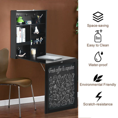 Convertible Wall Mounted Table With Chalkboard, Black Laptop Tables & Printer Stands at Gallery Canada