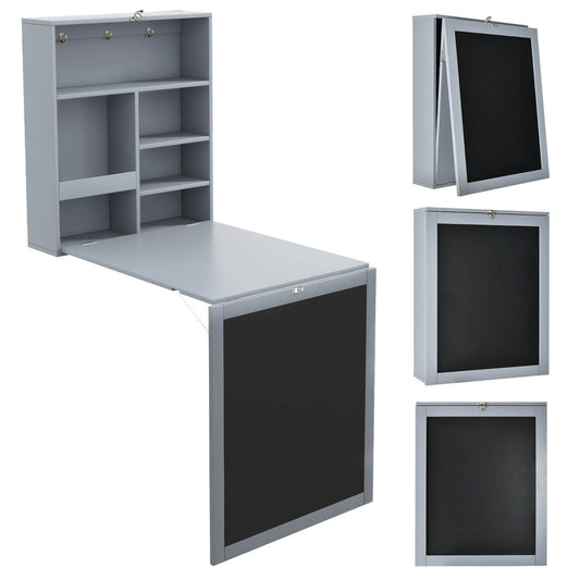 Convertible Wall Mounted Table With Chalkboard, Gray Laptop Tables & Printer Stands Gray at Gallery Canada
