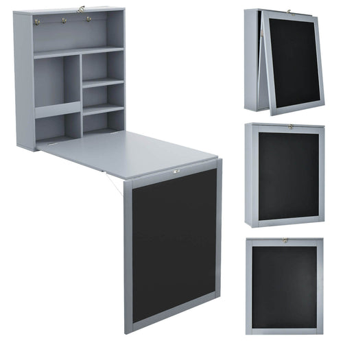 Convertible Wall Mounted Table With Chalkboard, Gray
