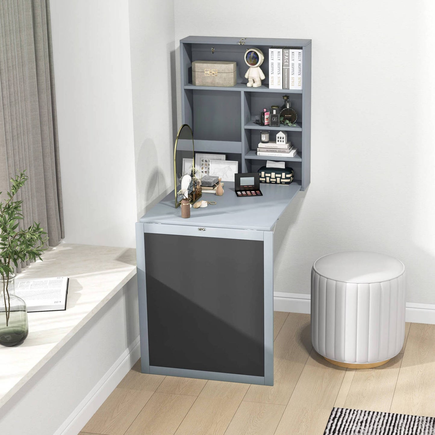 Convertible Wall Mounted Table With Chalkboard, Gray Laptop Tables & Printer Stands at Gallery Canada