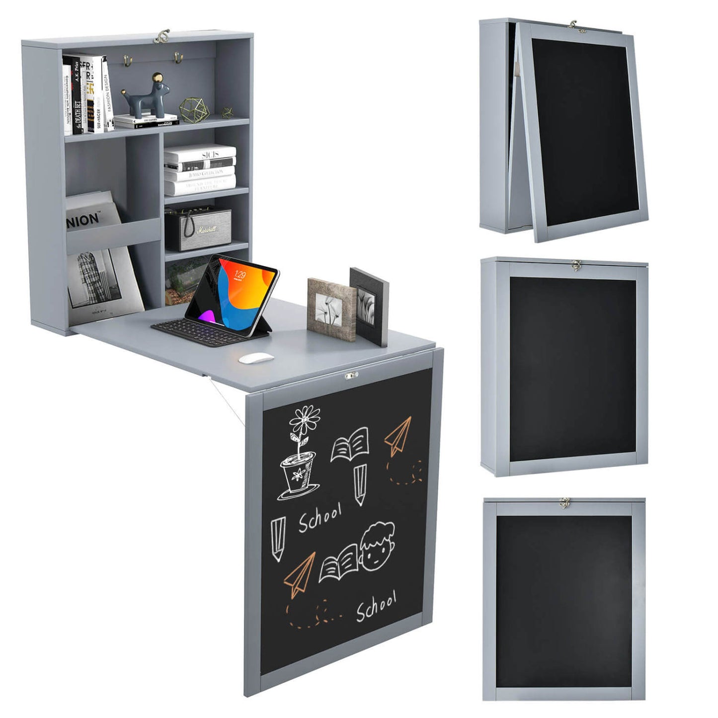 Convertible Wall Mounted Table With Chalkboard, Gray Laptop Tables & Printer Stands at Gallery Canada