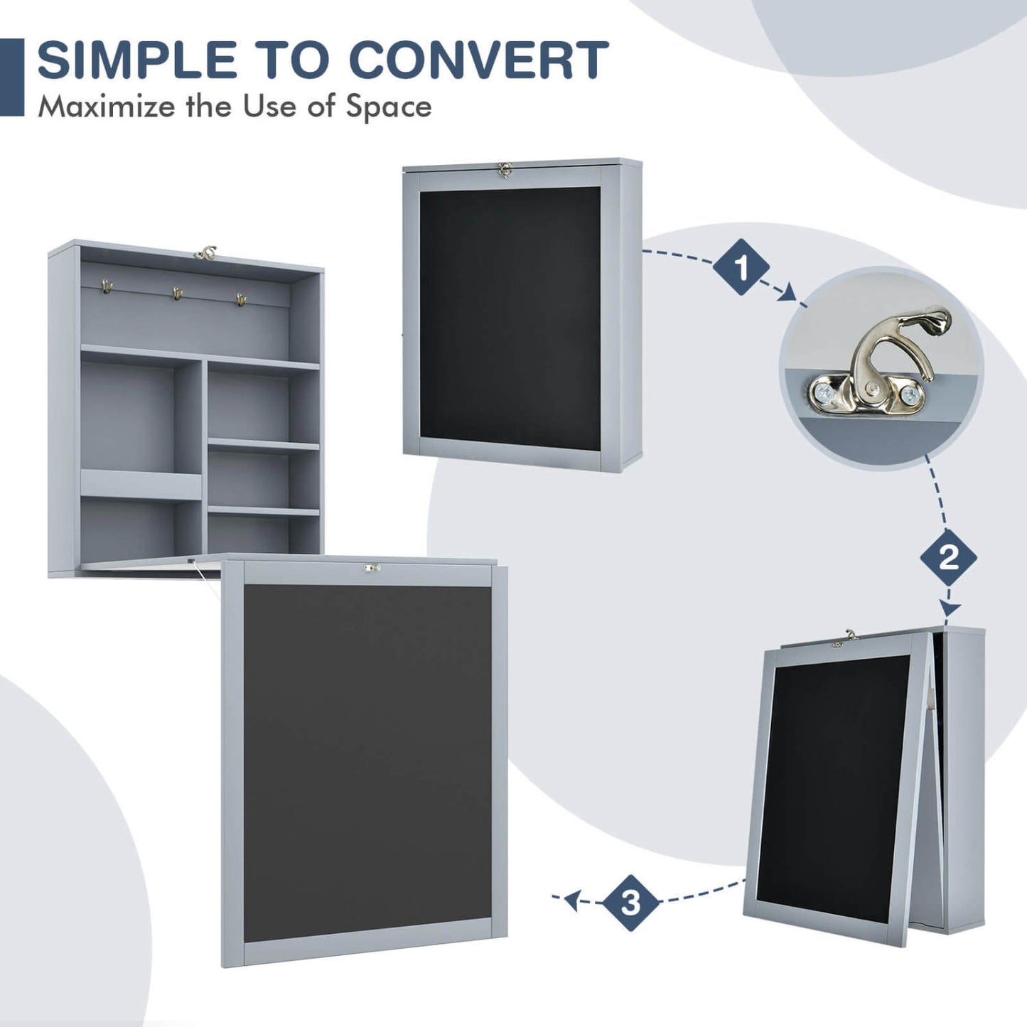 Convertible Wall Mounted Table With Chalkboard, Gray Laptop Tables & Printer Stands at Gallery Canada