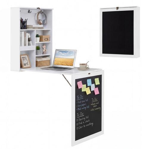 Convertible Wall Mounted Table With Chalkboard, White