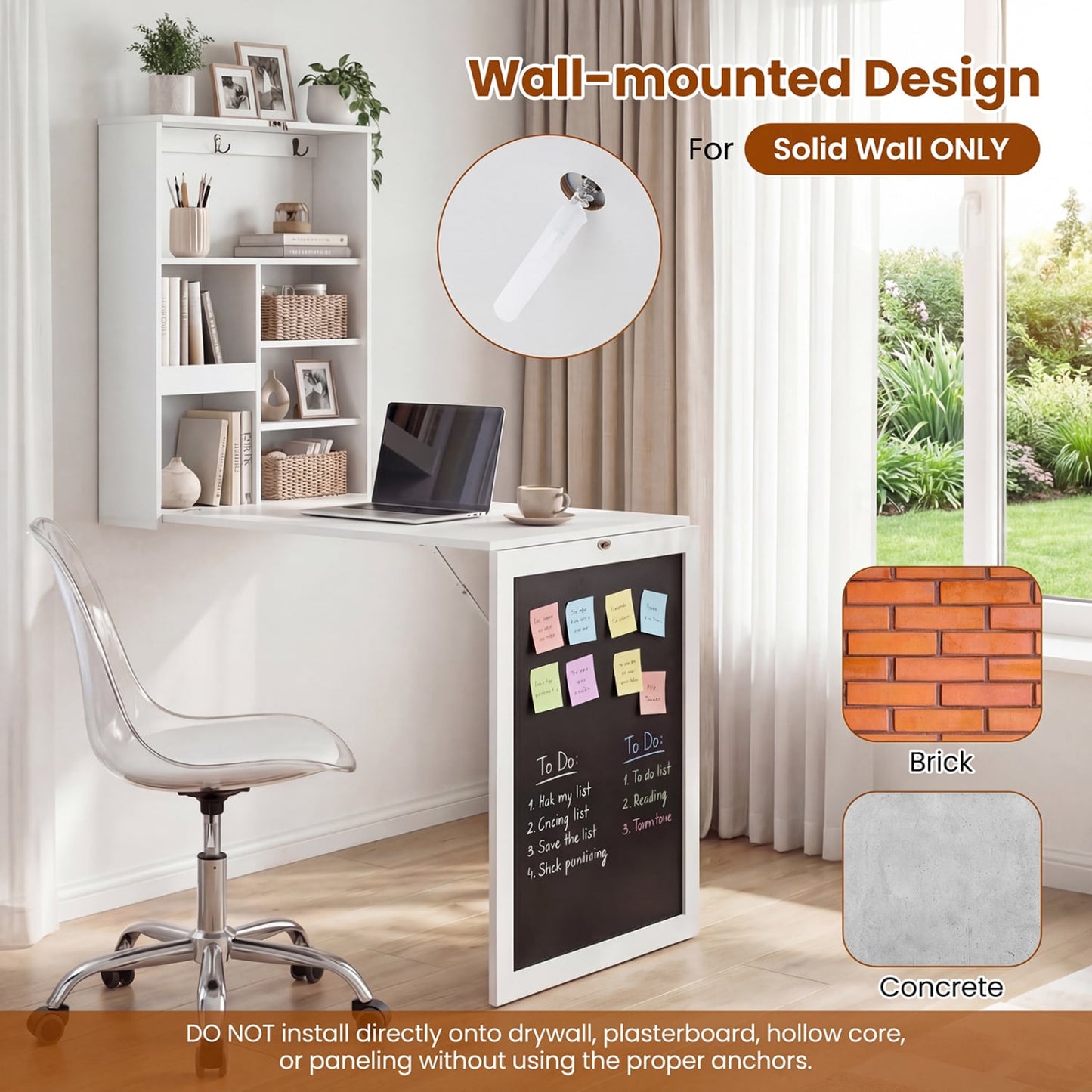 Convertible Wall Mounted Table With Chalkboard, White Laptop Tables & Printer Stands at Gallery Canada