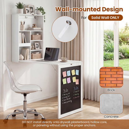 Convertible Wall Mounted Table With Chalkboard, White Laptop Tables & Printer Stands at Gallery Canada