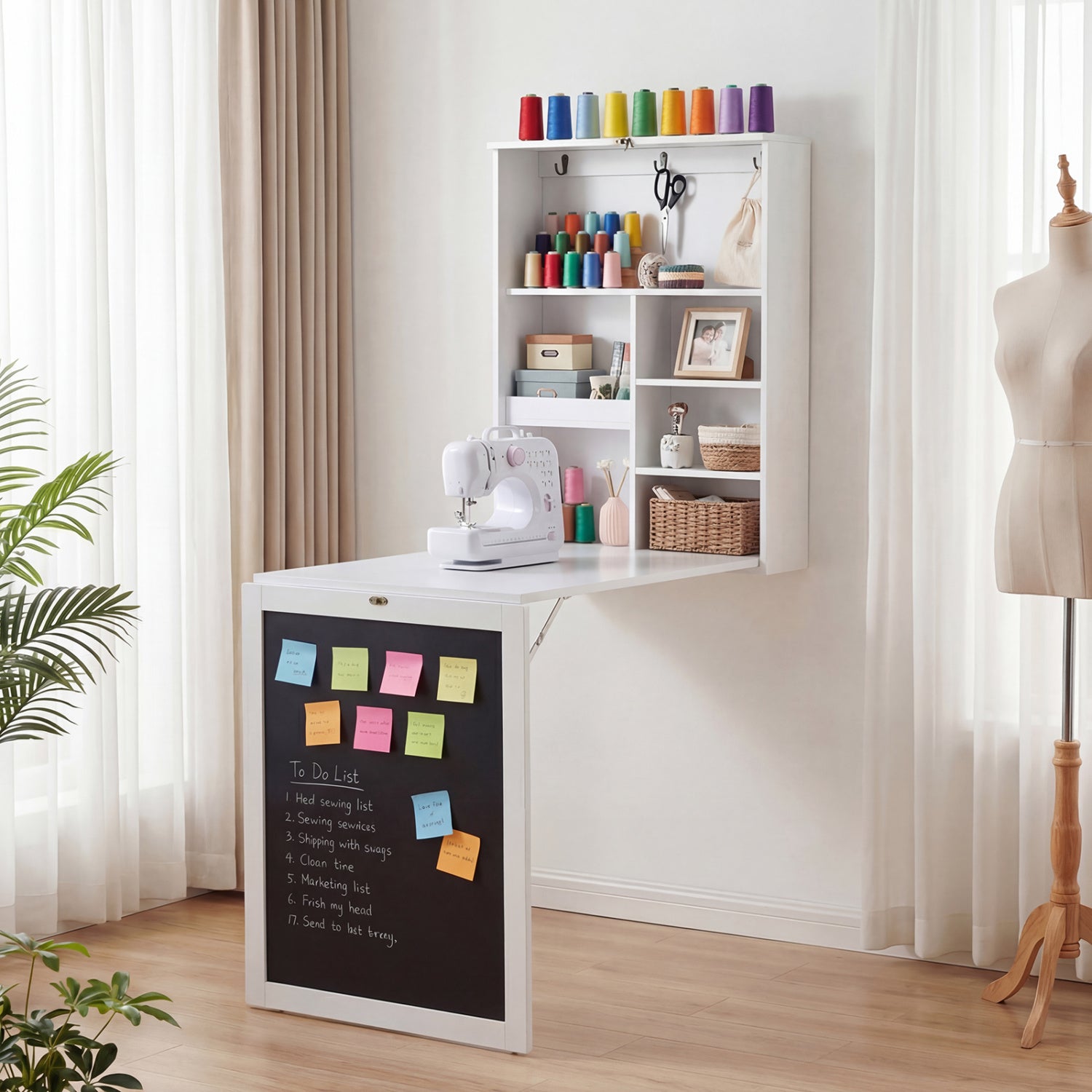 Convertible Wall Mounted Table With Chalkboard, White Laptop Tables & Printer Stands at Gallery Canada