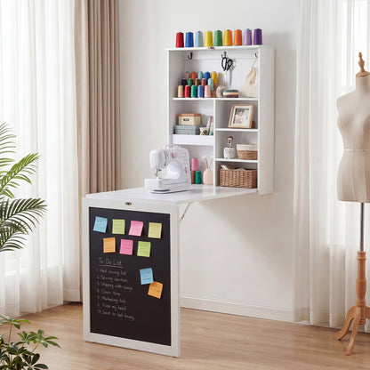 Convertible Wall Mounted Table With Chalkboard, White Laptop Tables & Printer Stands at Gallery Canada