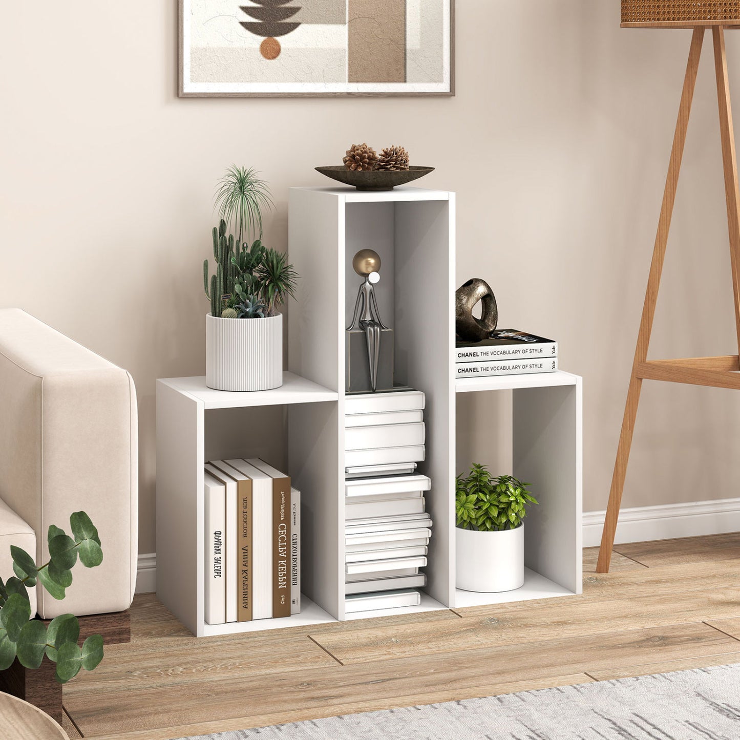 3-Tier Convex Bookshelf, Anti-Topple, White