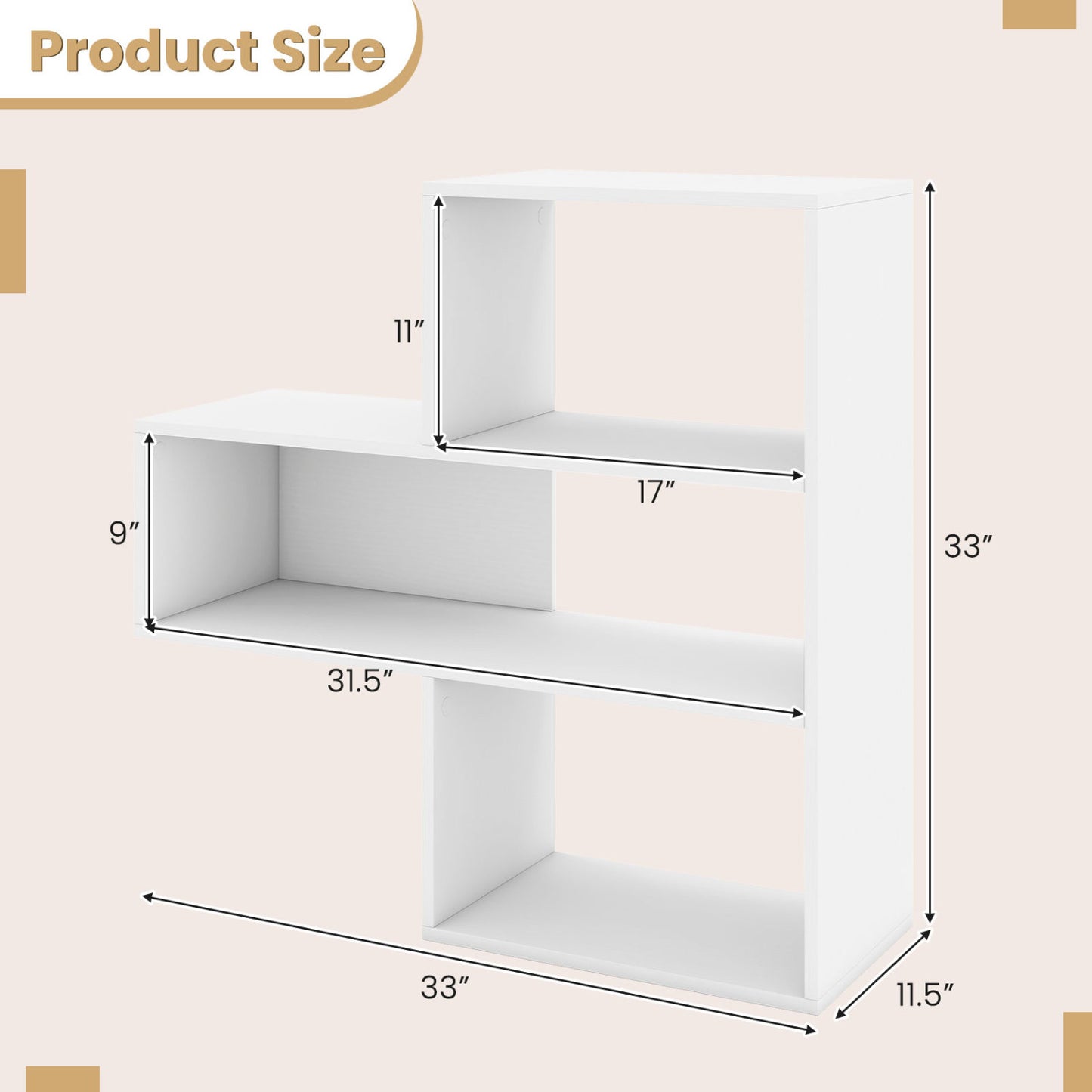 3-Tier Convex Bookshelf, Anti-Topple, White
