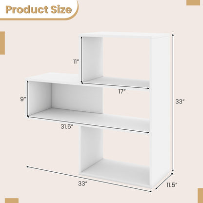 3-Tier Convex Bookshelf, Anti-Topple, White