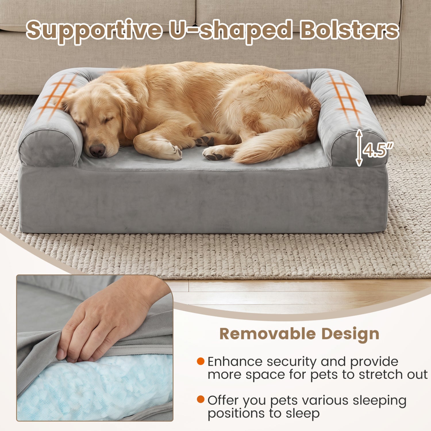 Cooling Gel Memory Foam Dog Bed, Medium, Light Gray Dog Supplies at Gallery Canada