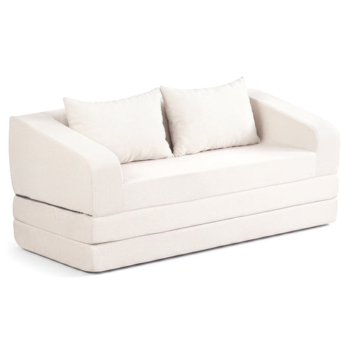 Corduroy Loveseat Sleeper Sofa with 2 Cushions, Beige