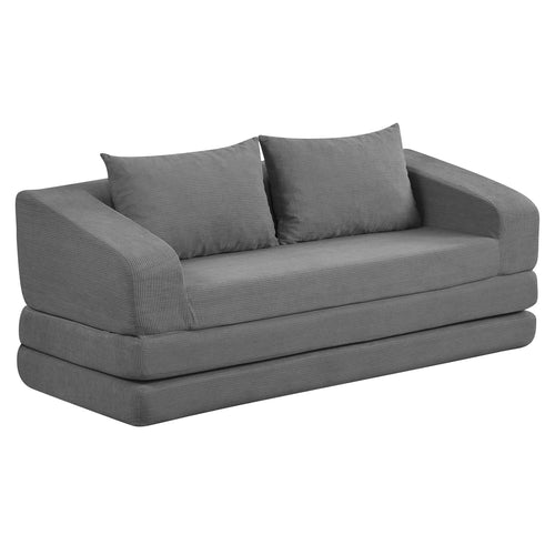 Corduroy Loveseat Sleeper Sofa, 2 Back Cushions, Gray