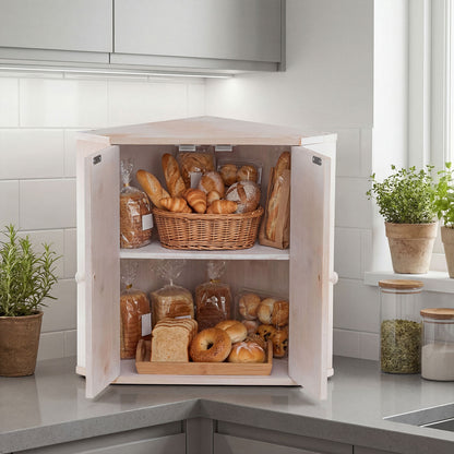 Corner Bread Box for Kitchen Counter Bamboo Double Layer Breadbox Organizer, White Sideboards Cabinets & Buffets at Gallery Canada