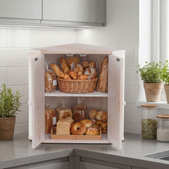 Corner Bread Box for Kitchen Counter Bamboo Double Layer Breadbox Organizer, White Sideboards Cabinets & Buffets White at Gallery Canada