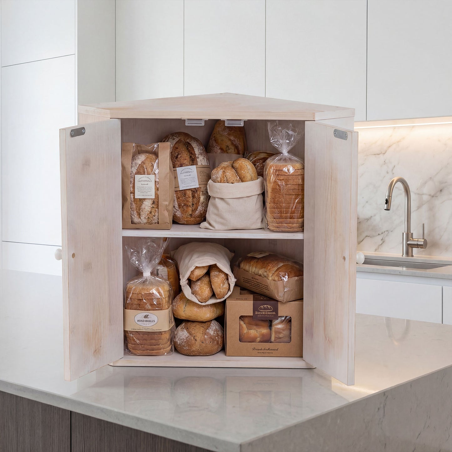 Corner Bread Box for Kitchen Counter Bamboo Double Layer Breadbox Organizer, White Sideboards Cabinets & Buffets at Gallery Canada