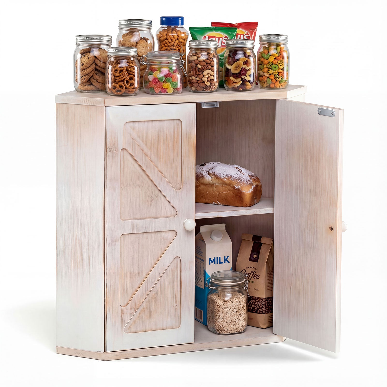 Corner Bread Box for Kitchen Counter Bamboo Double Layer Breadbox Organizer, White Sideboards Cabinets & Buffets at Gallery Canada