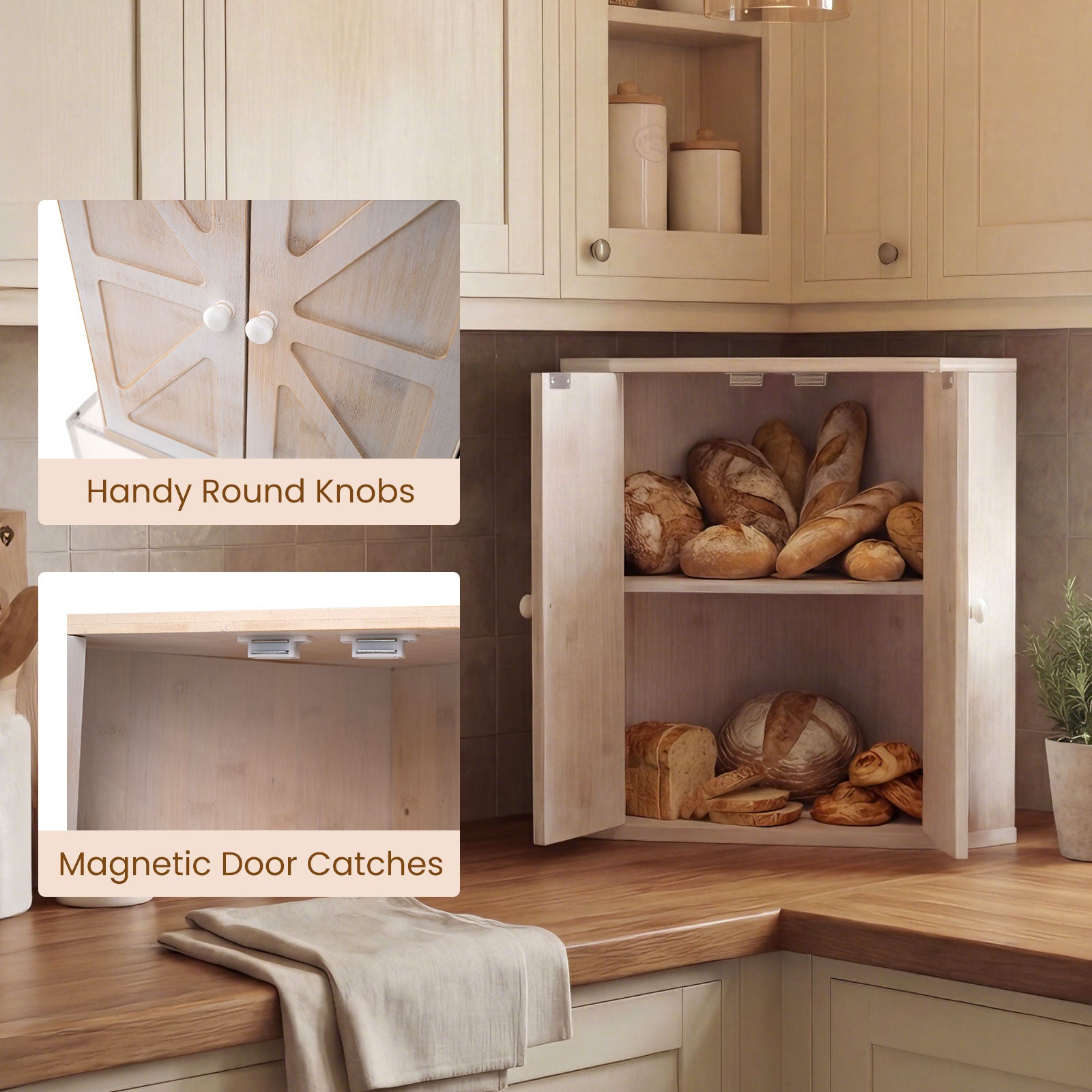 Corner Bread Box for Kitchen Counter Bamboo Double Layer Breadbox Organizer, White Sideboards Cabinets & Buffets at Gallery Canada
