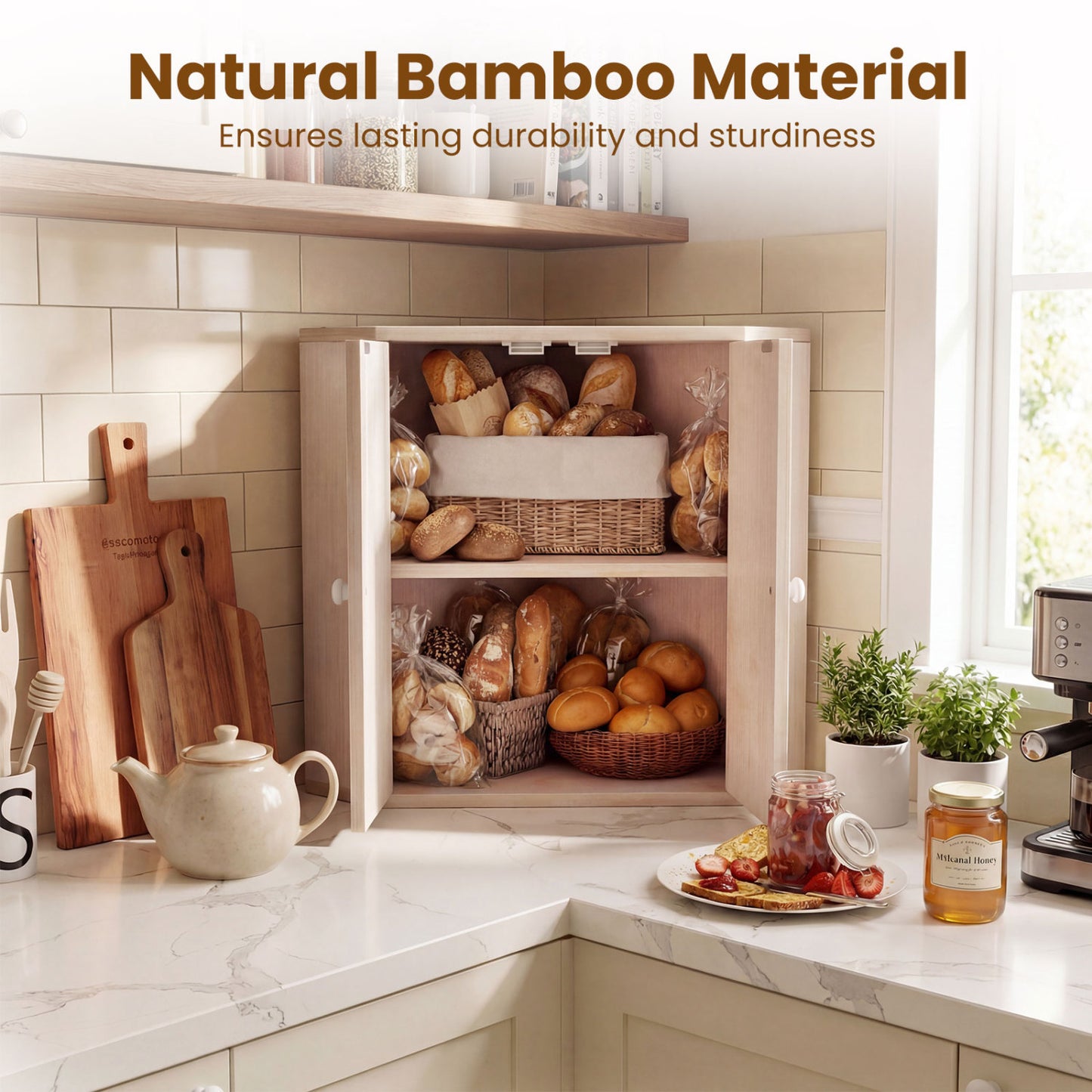 Corner Bread Box for Kitchen Counter Bamboo Double Layer Breadbox Organizer, White Sideboards Cabinets & Buffets at Gallery Canada