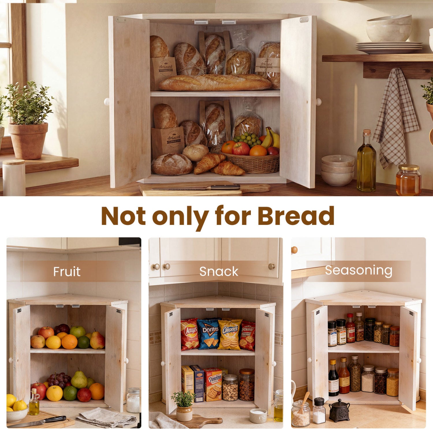Corner Bread Box for Kitchen Counter Bamboo Double Layer Breadbox Organizer, White Sideboards Cabinets & Buffets at Gallery Canada