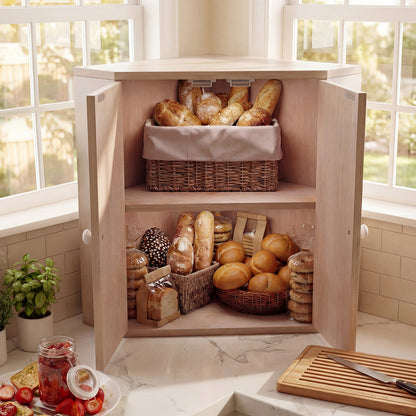 Corner Bread Box for Kitchen Counter Bamboo Double Layer Breadbox Organizer, White Sideboards Cabinets & Buffets at Gallery Canada