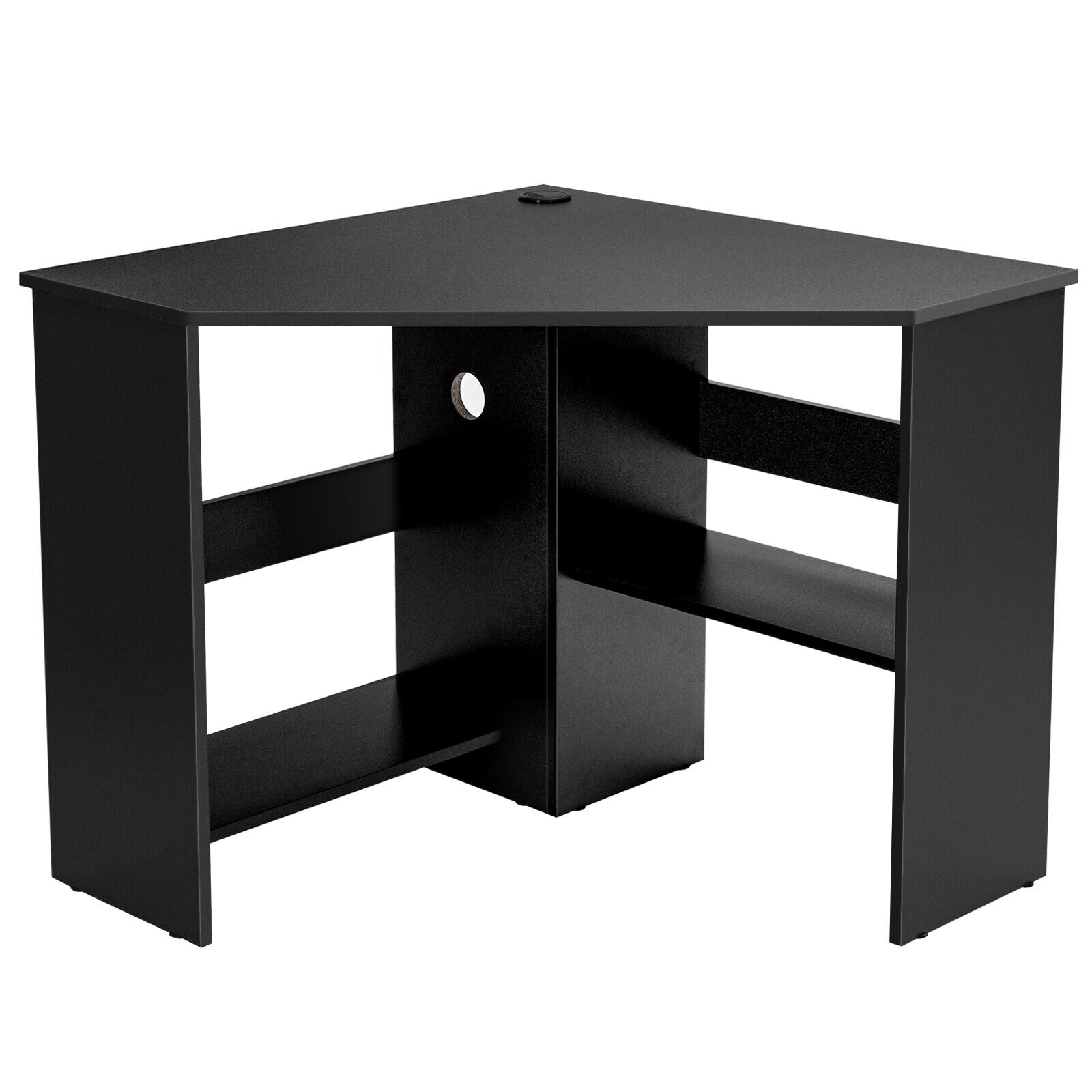 Corner Computer Desk, Triangle Writing Workstation, Storage Shelf, Black Corner Desks Black at Gallery Canada