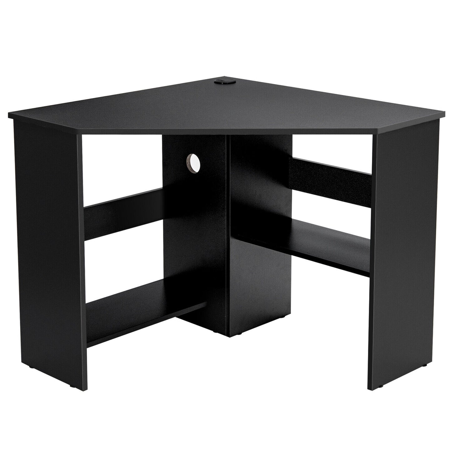 Corner Computer Desk, Triangle Writing Workstation, Storage Shelf, Black Corner Desks Black at Gallery Canada
