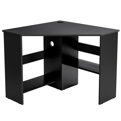 Corner Computer Desk, Triangle Writing Workstation, Storage Shelf, Black Corner Desks Black at Gallery Canada