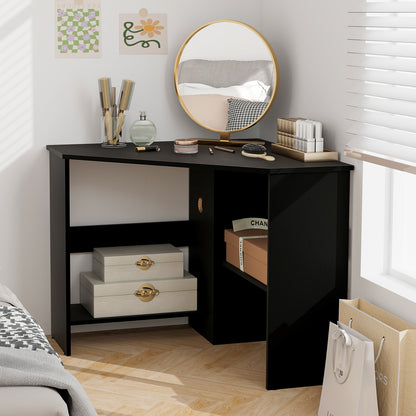 Corner Computer Desk, Triangle Writing Workstation, Storage Shelf, Black Corner Desks at Gallery Canada