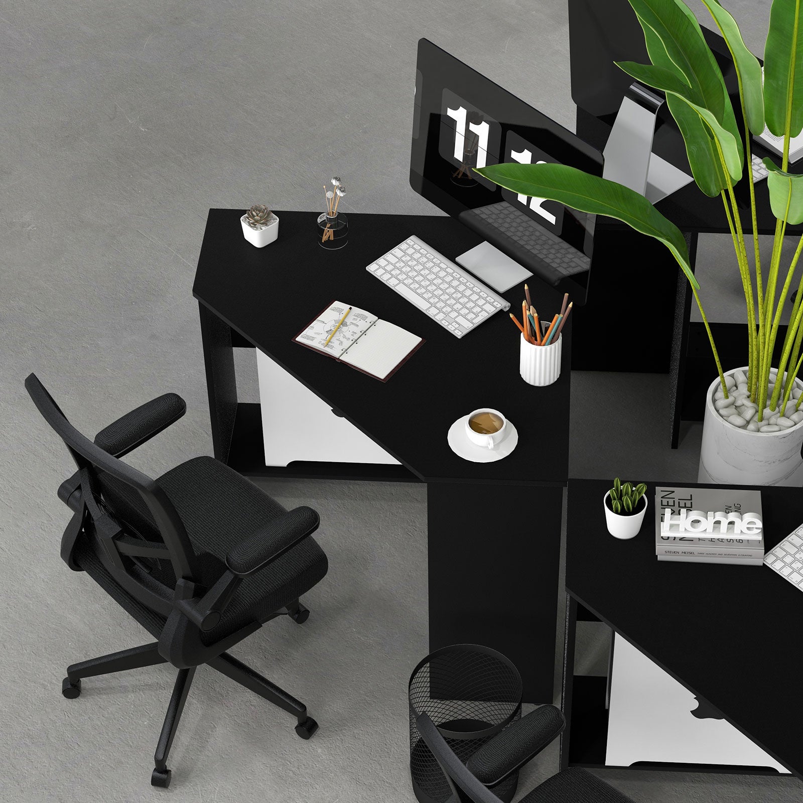 Corner Computer Desk, Triangle Writing Workstation, Storage Shelf, Black Corner Desks at Gallery Canada