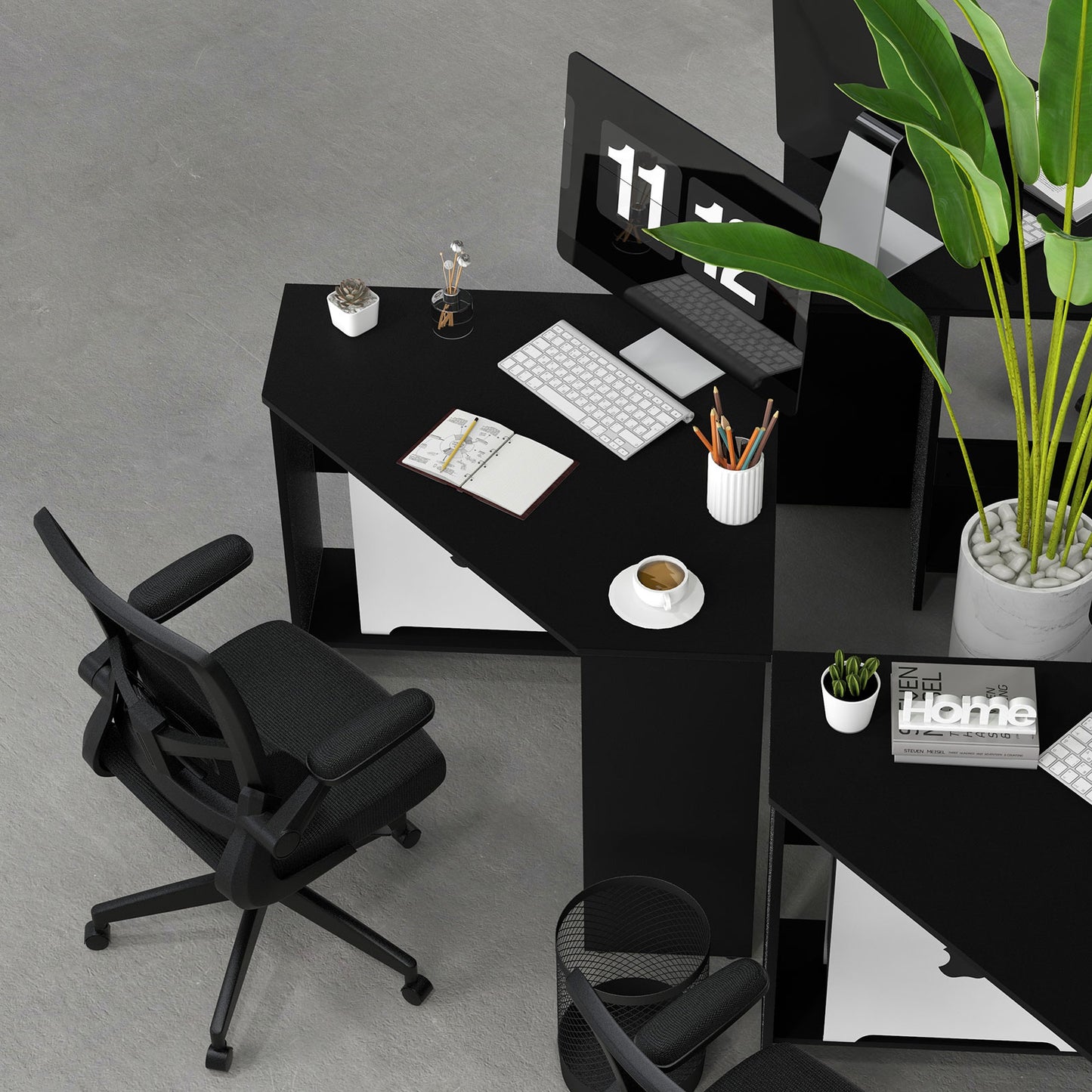 Corner Computer Desk, Triangle Writing Workstation, Storage Shelf, Black Corner Desks at Gallery Canada
