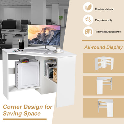 Corner Computer Desk, Triangle Writing Workstation, Storage Shelf, White Corner Desks at Gallery Canada
