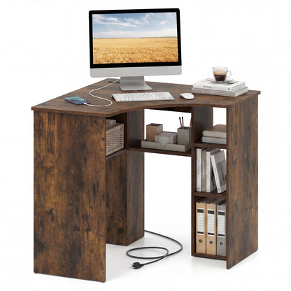 Corner Computer Desk with Adjustable Shelf, Brown Corner Desks Rustic Brown at Gallery Canada