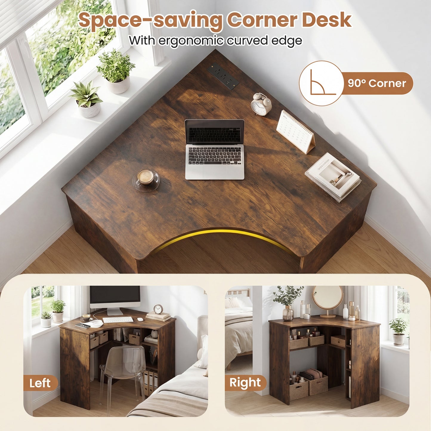 Corner Computer Desk with Adjustable Shelf, Brown Corner Desks at Gallery Canada