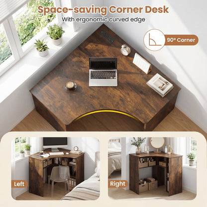 Corner Computer Desk with Adjustable Shelf, Brown Corner Desks at Gallery Canada