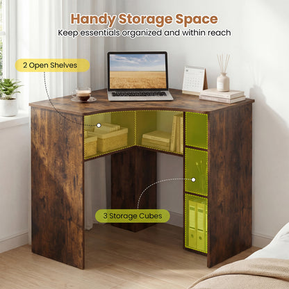 Corner Computer Desk with Adjustable Shelf, Brown Corner Desks at Gallery Canada
