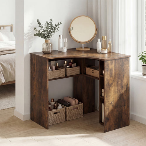 Corner Computer Desk with Adjustable Shelf, Brown