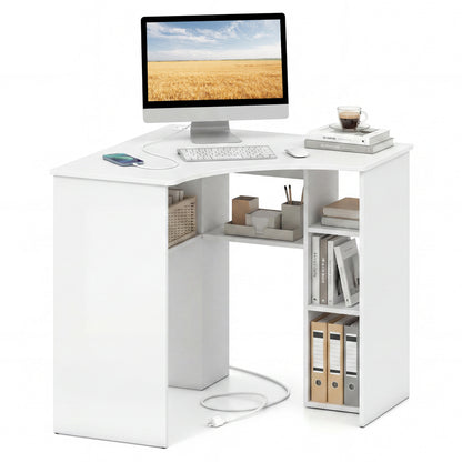Corner Computer Desk, Triangle Office Desk, Adjustable Shelf, White Computer Desks at Gallery Canada