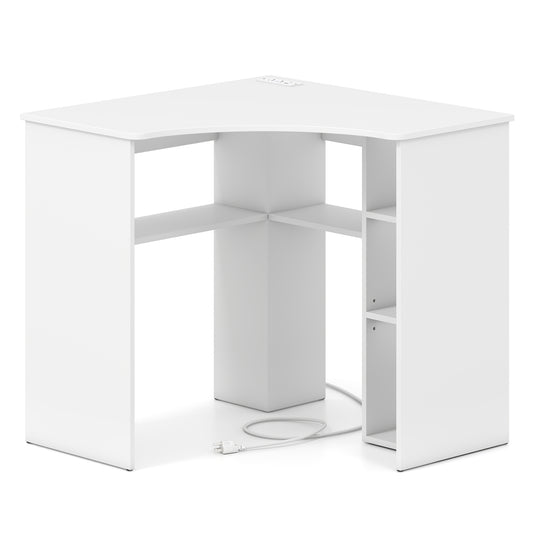 Corner Computer Desk, Triangle Office Desk, Adjustable Shelf, White Computer Desks White at Gallery Canada