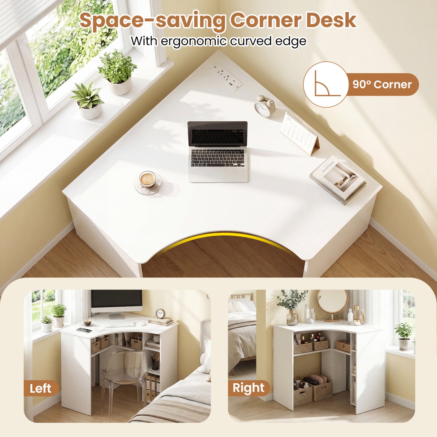 Corner Computer Desk, Triangle Office Desk, Adjustable Shelf, White Computer Desks at Gallery Canada