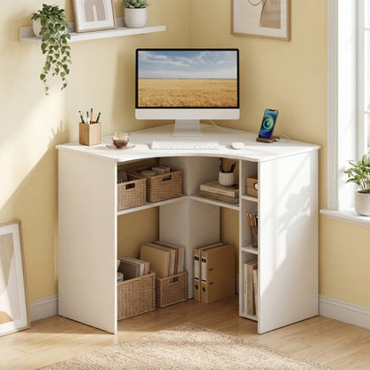 Corner Computer Desk, Triangle Office Desk, Adjustable Shelf, White Computer Desks at Gallery Canada