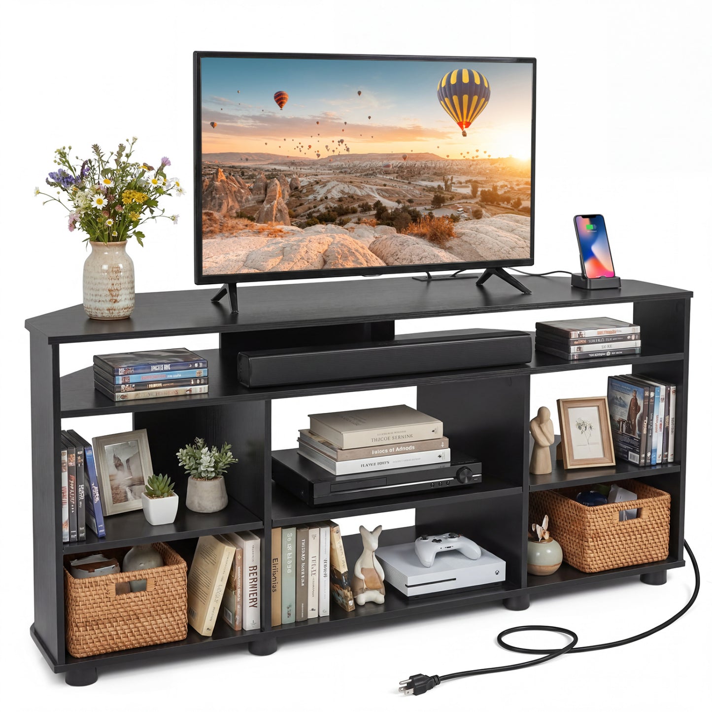 Corner Entertainment Center TV Stand for TVs up to 55 Inch, Black Entertainment Centers & TV Stands at Gallery Canada