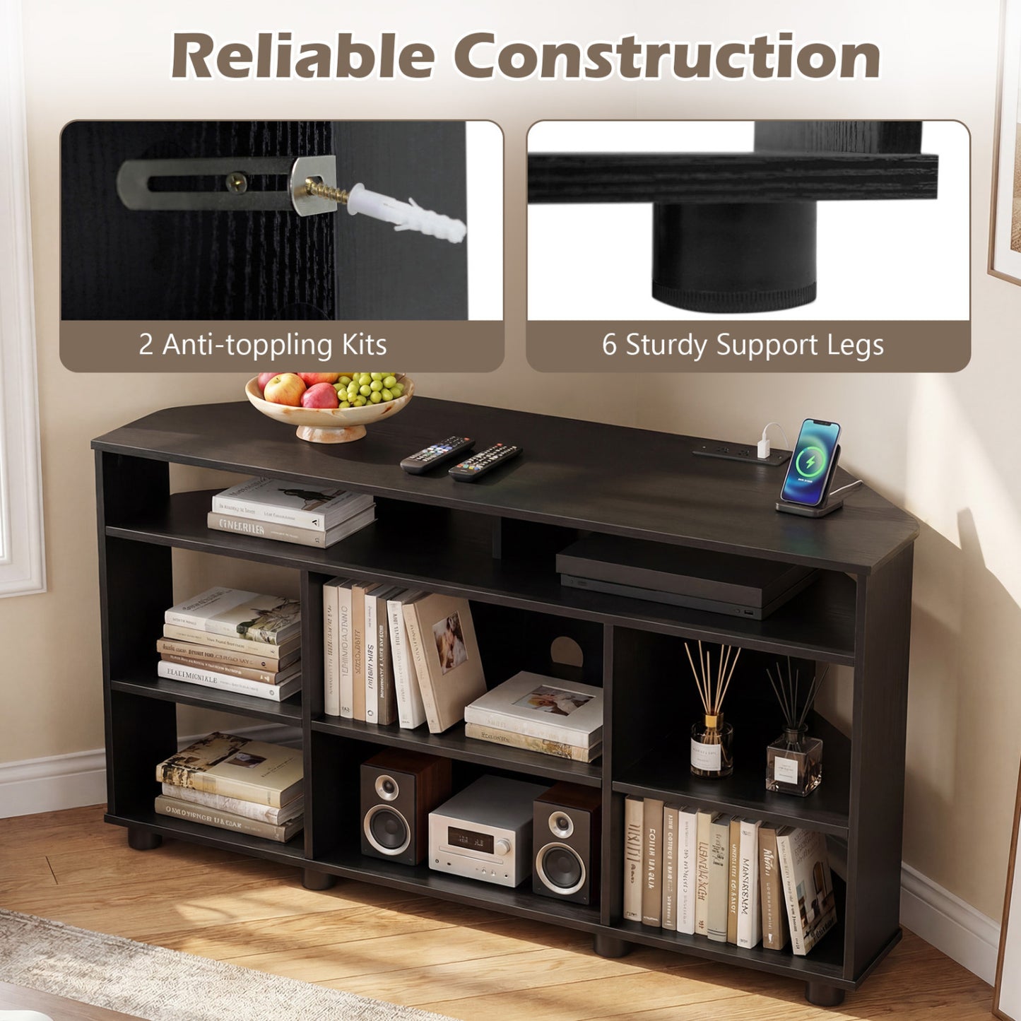 Corner Entertainment Center TV Stand for TVs up to 55 Inch, Black Entertainment Centers & TV Stands at Gallery Canada