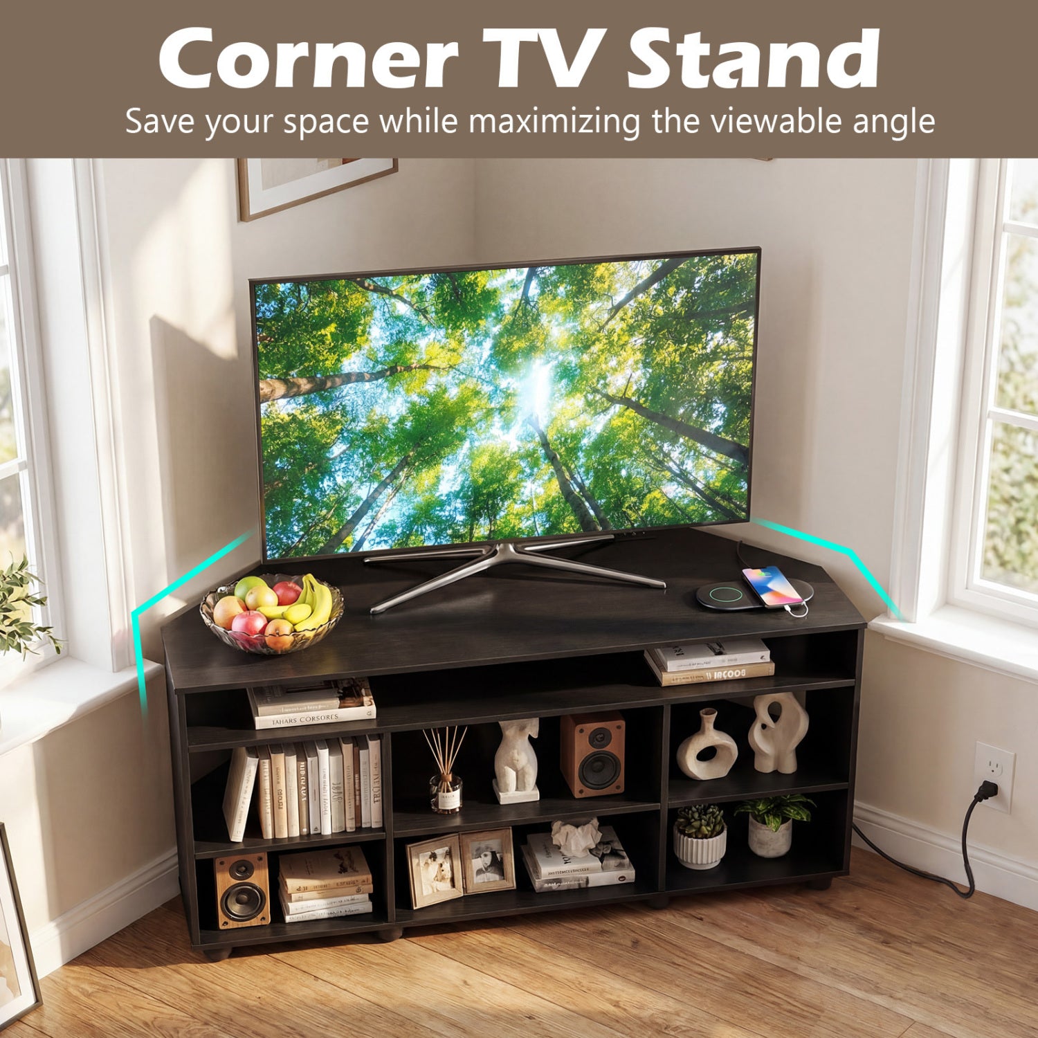 Corner Entertainment Center TV Stand for TVs up to 55 Inch, Black Entertainment Centers & TV Stands at Gallery Canada