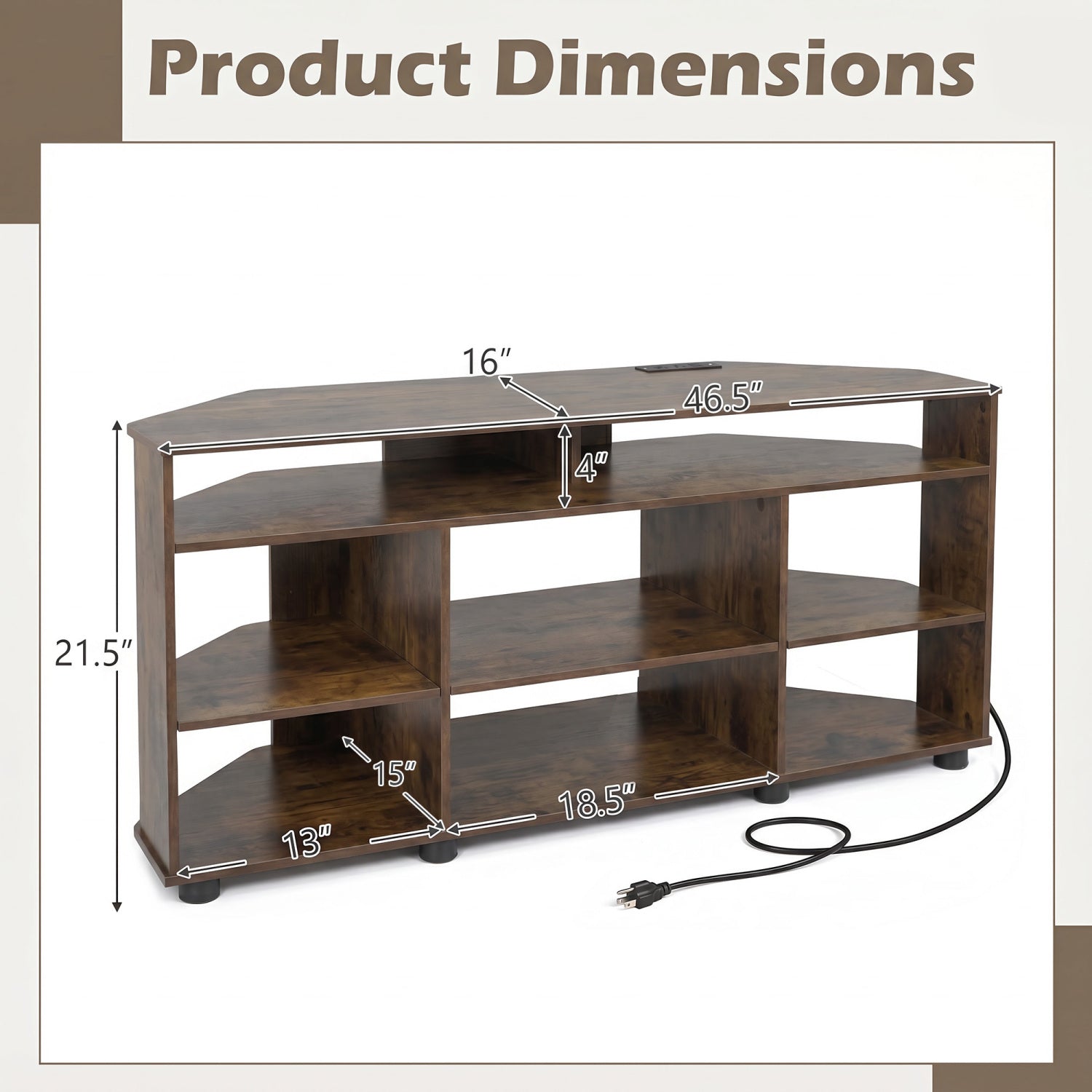 Corner Entertainment Center TV Stand for TVs up to 55 Inch, Rustic Brown Entertainment Centers & TV Stands at Gallery Canada