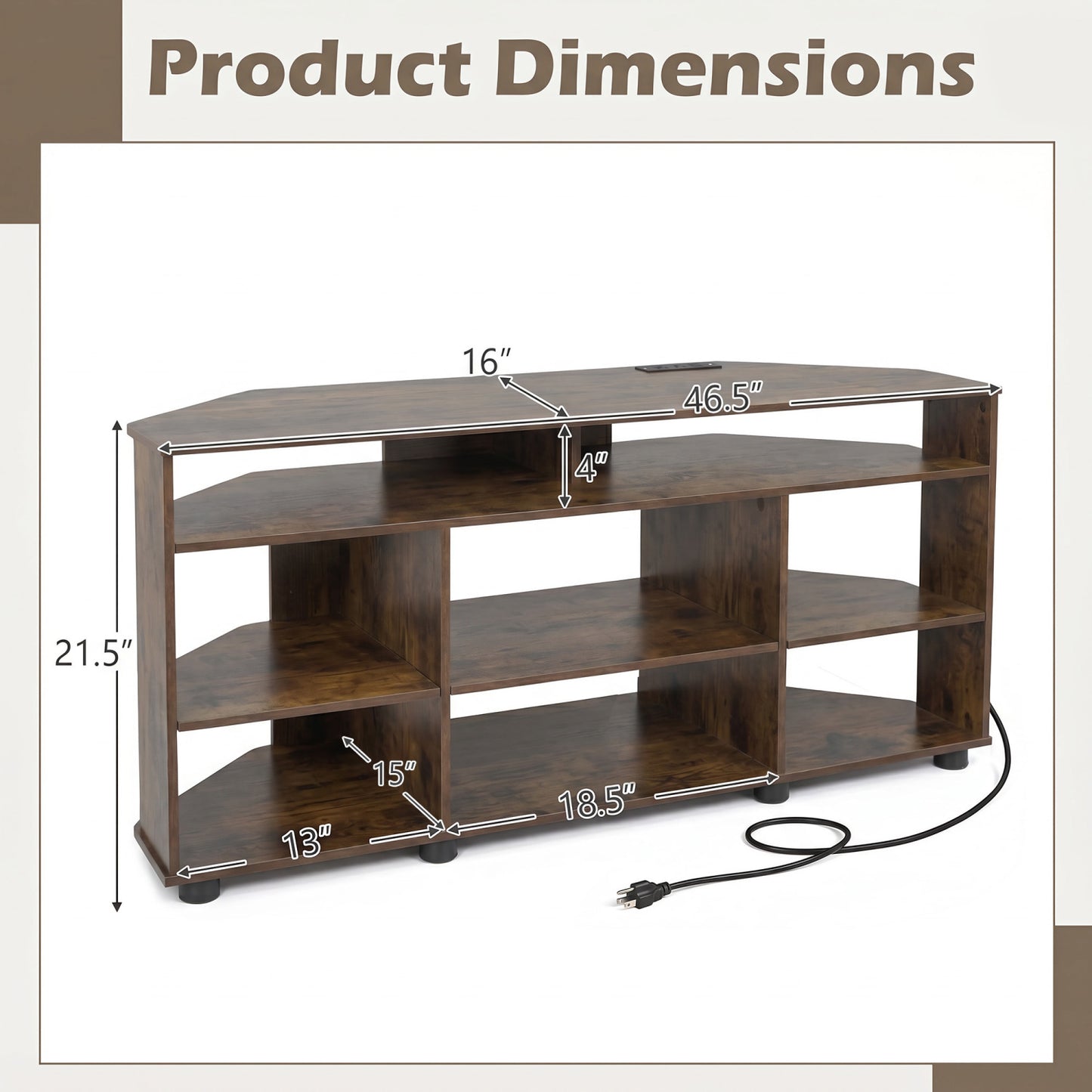 Corner Entertainment Center TV Stand for TVs up to 55 Inch, Rustic Brown Entertainment Centers & TV Stands at Gallery Canada