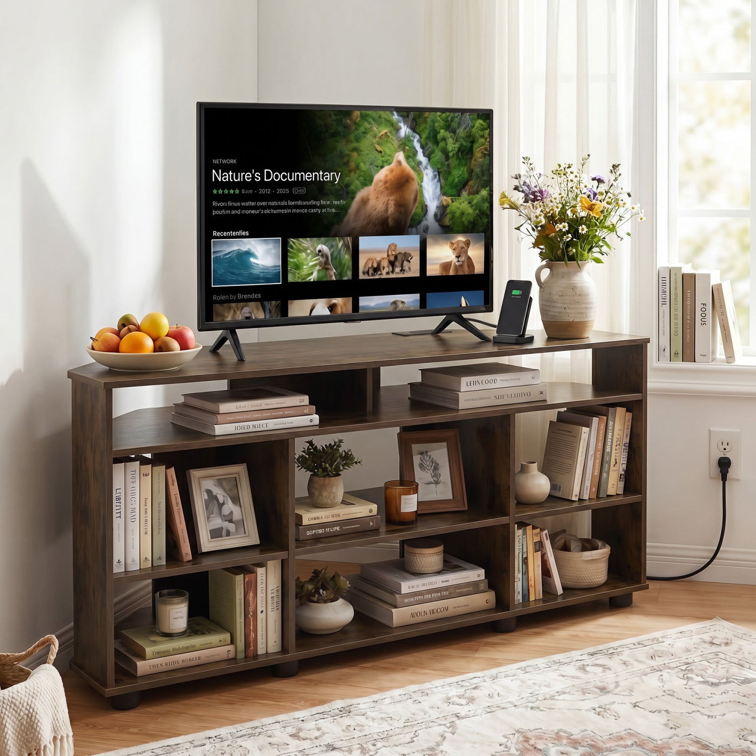 Corner Entertainment Center TV Stand for TVs up to 55 Inch, Rustic Brown Entertainment Centers & TV Stands at Gallery Canada