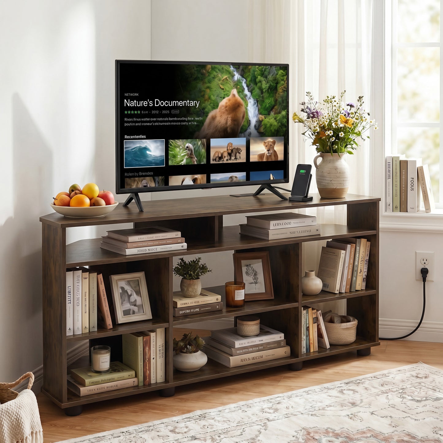 Corner Entertainment Center TV Stand for TVs up to 55 Inch, Rustic Brown Entertainment Centers & TV Stands at Gallery Canada