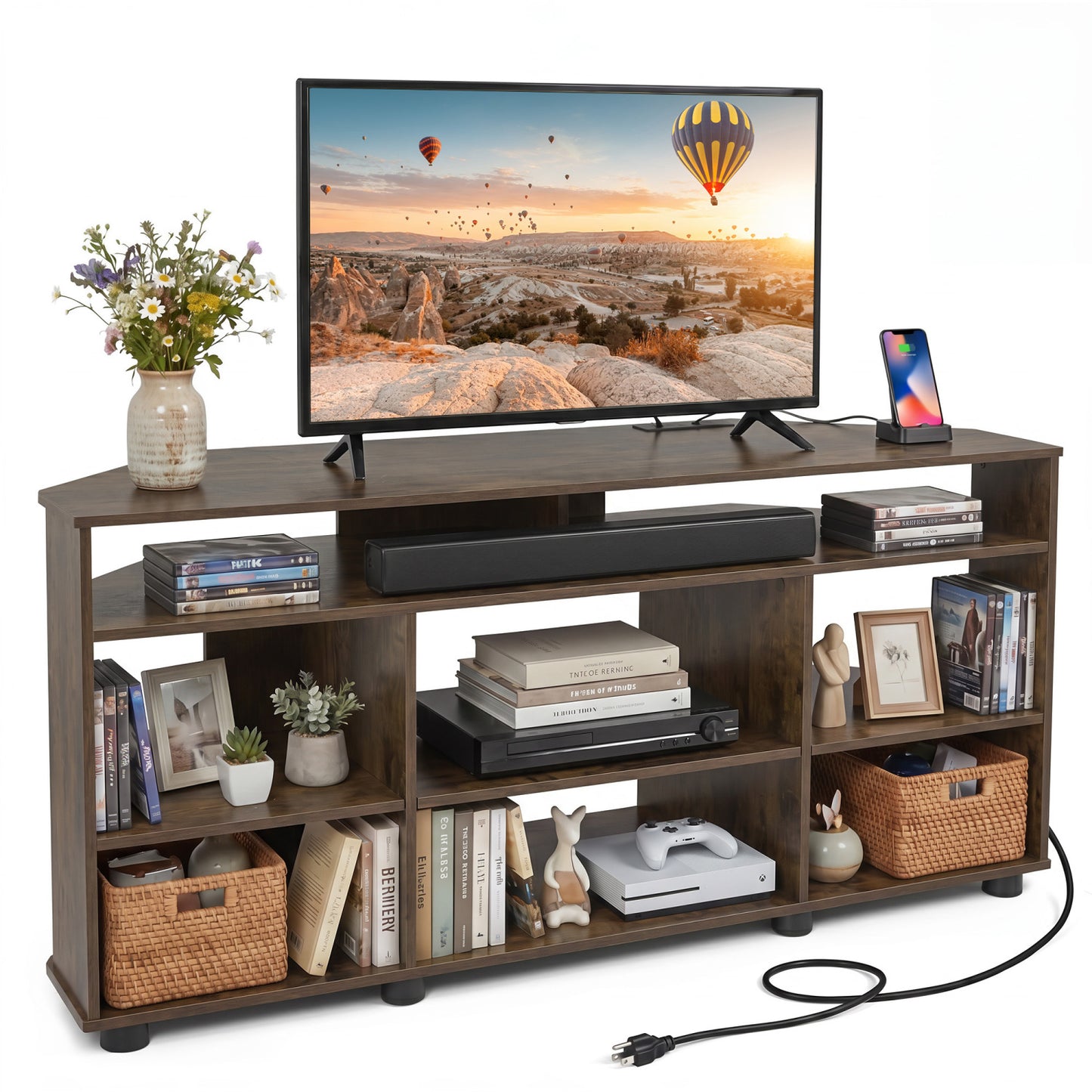 Corner Entertainment Center TV Stand for TVs up to 55 Inch, Rustic Brown Entertainment Centers & TV Stands Rustic Brown at Gallery Canada